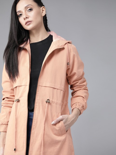 

Roadster Peach-Coloured Antiviral Protective Finish Solid Longline Hooded Tailored Jacket