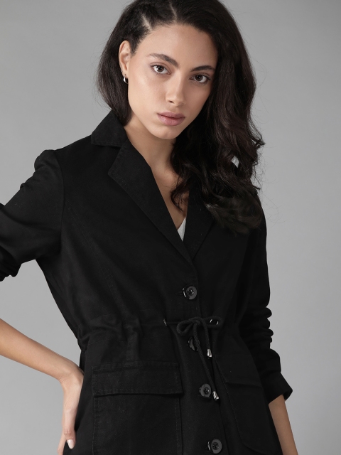 

Roadster Women Black Solid Longline Tailored Jacket