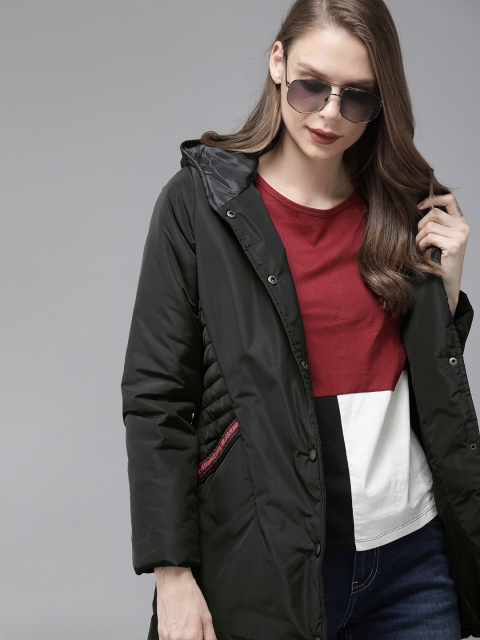 

Roadster Women Black Solid Longline Padded Jacket