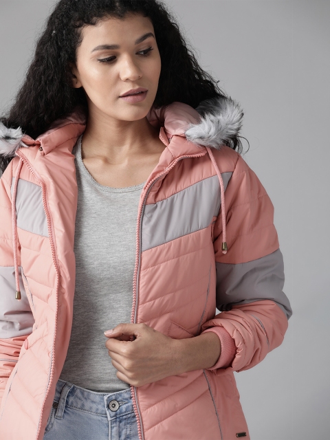 

Roadster Women Peach-Coloured Striped Detail Parka Jacket