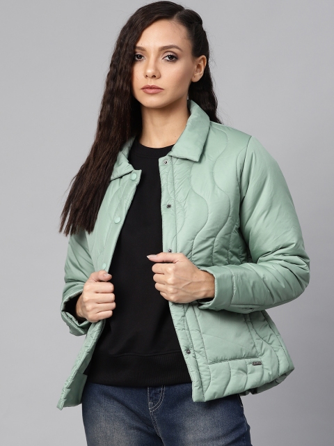 

Roadster Women Sea Green Solid Padded Jacket