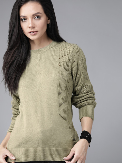 

Roadster Women Green Open Knit Pullover Sweater
