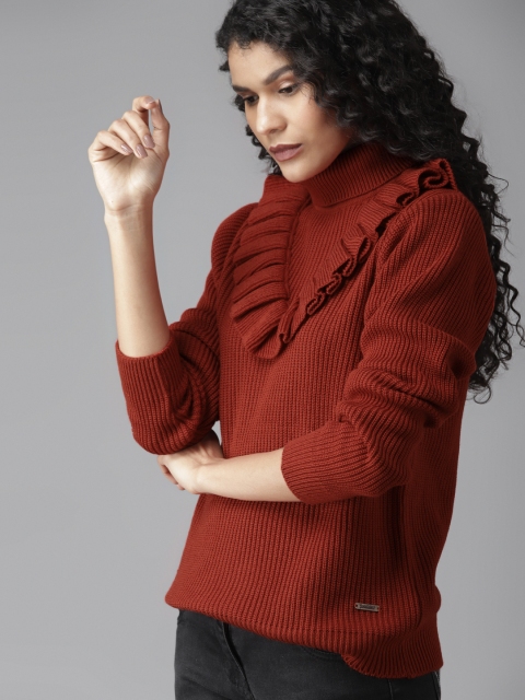 

Roadster Women Rust Red Ribbed Pullover Sweater