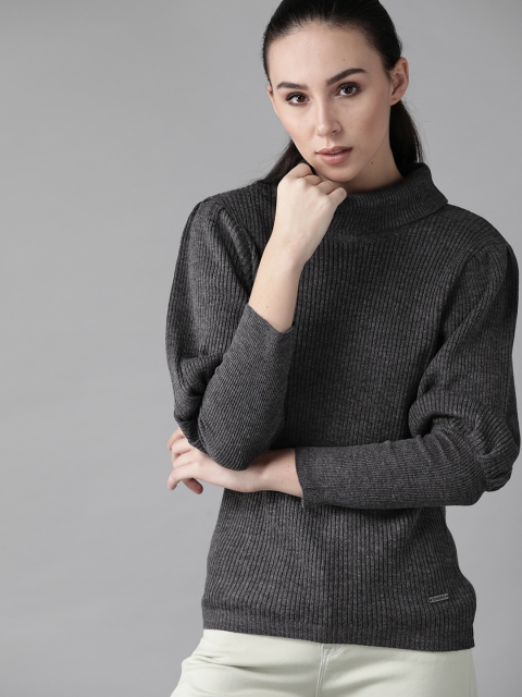 

Roadster Women Charcoal Grey Ribbed Pullover Sweater
