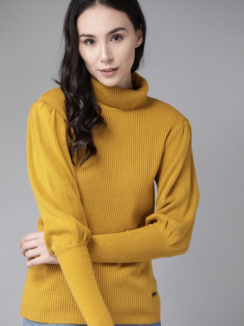 

Roadster Women Mustard Yellow Ribbed Pullover Sweater