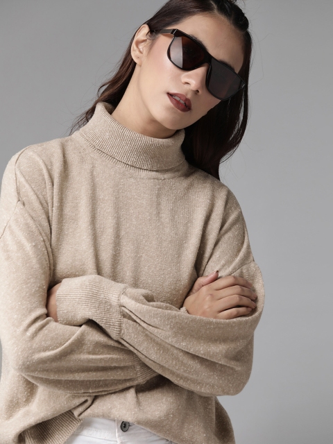 

Roadster Women Beige Solid Pullover Sweater
