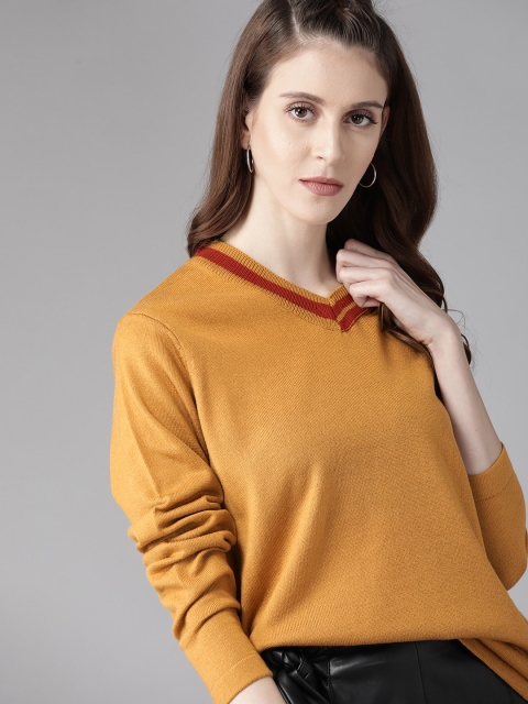 

Roadster Women Mustard Yellow Solid Acrylic Pullover Sweater