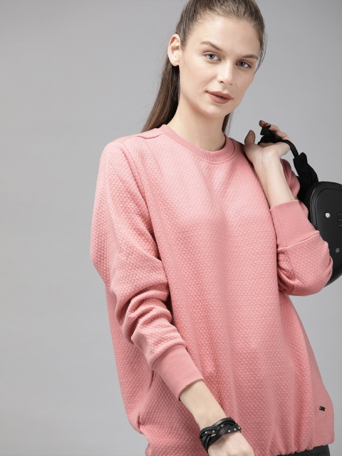 

Roadster Women Pink Self Design Sweatshirt
