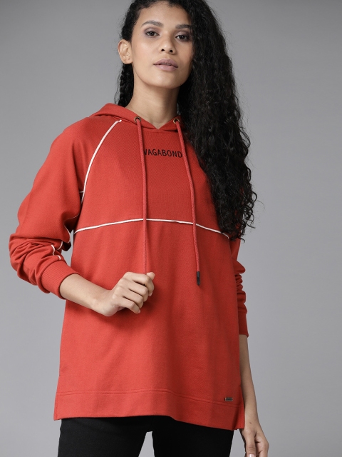 

Roadster Women Red Solid Hooded Sweatshirt