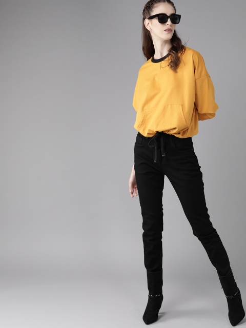 

Roadster Women Mustard Yellow Solid Oversized Sweatshirt