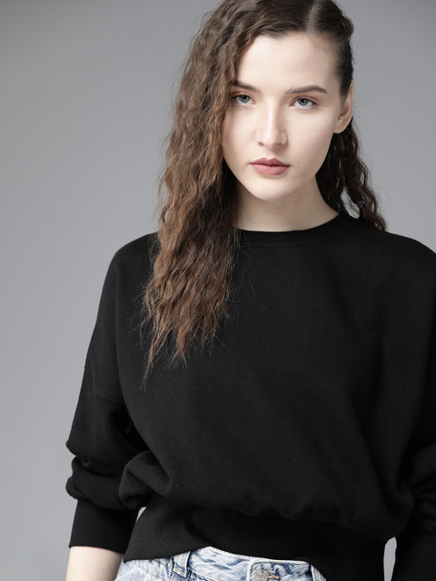 

Roadster Women Black Solid Sweatshirt