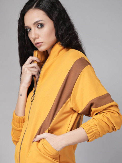 

Roadster Women Mustard Yellow & Brown Colourblocked Sweatshirt