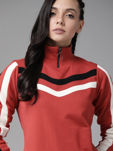 

Roadster Women Red Striped Sweatshirt