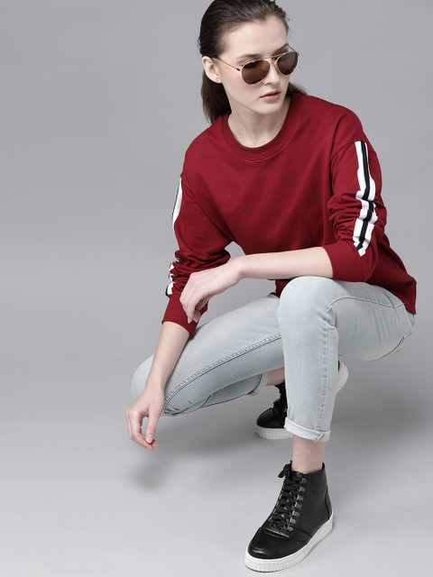 

Roadster Women Maroon Solid Sweatshirt