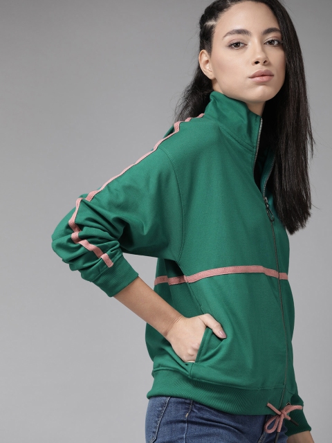 

Roadster Women Green Solid Front-Open Sweatshirt