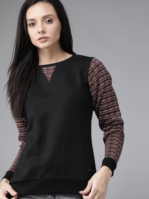 

Roadster Women Black Solid Sweatshirt