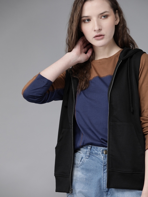 

Roadster Women Black Solid Hooded Sweatshirt