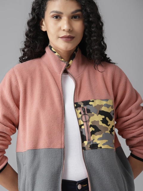 

Roadster Women Pink & Grey Colourblocked Fleece Sweatshirt