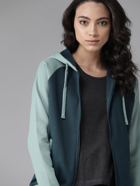 

Roadster Women Teal Blue Solid Hooded Sweatshirt