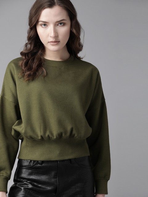 

Roadster Women Olive Green Solid Sweatshirt