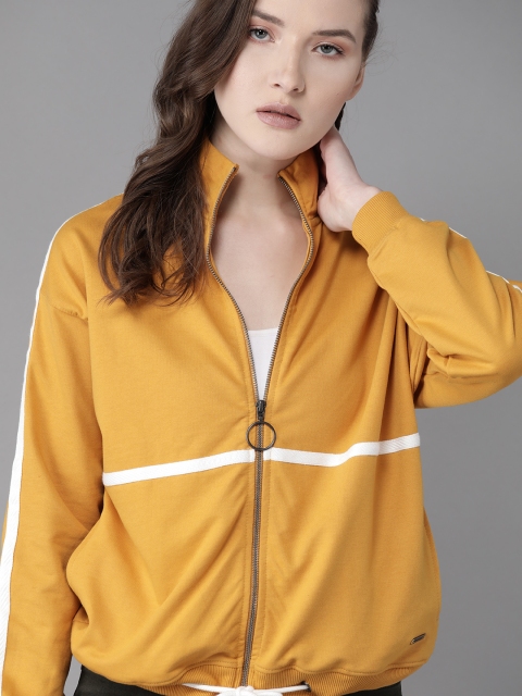 Women Mustard Yellow Solid Sweatshirt