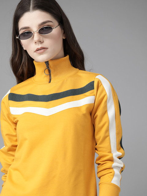 

Roadster Women Mustard Yellow Solid Sweatshirt