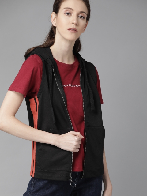 

Roadster Women Black Solid Hooded Sweatshirt