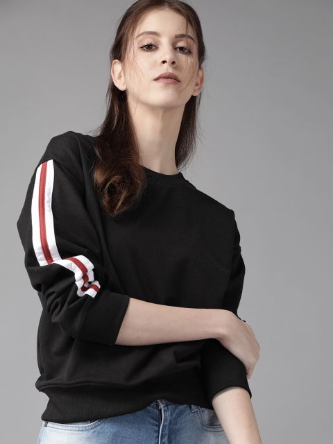 Women Black Solid Sweatshirt