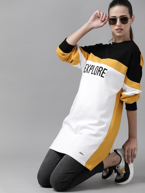 

Roadster Women Black & White Colourblocked Longline Sweatshirt