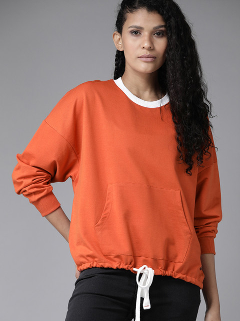 

Roadster Women Orange Tie-up Solid Sweatshirt