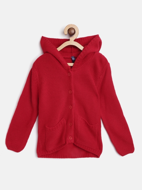 

YK Kids Maroon Solid Hooded Acrylic Cardigan