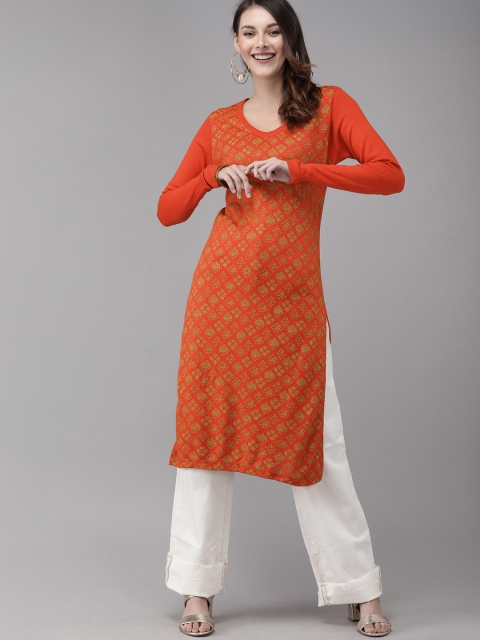 

Anouk Women Rust Orange Printed Straight Winter Kurta