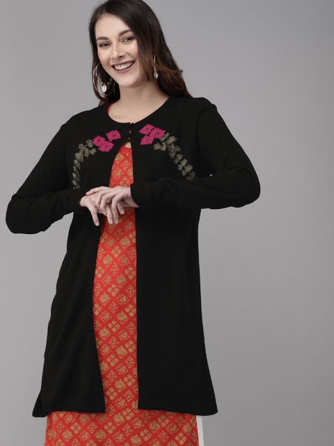 

Anouk Women Black Cardigan with Embroidered Detail
