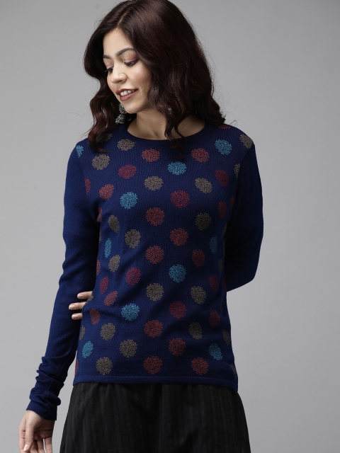 

Anouk Women Navy Blue & Red Printed Pullover Sweater