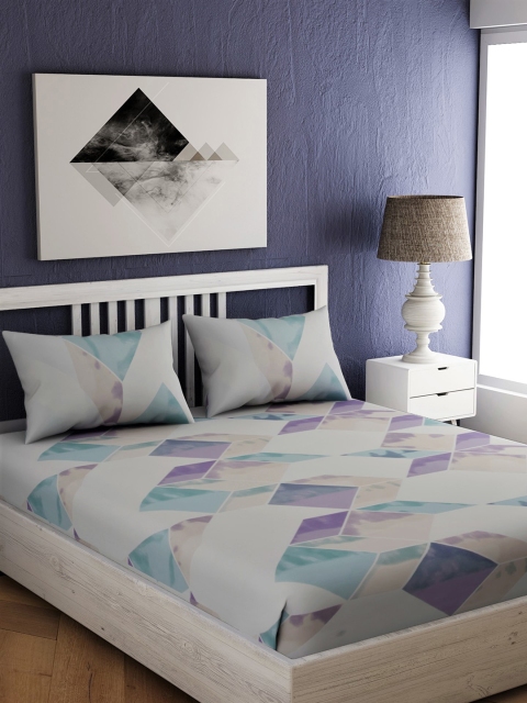 

EverHOME Grey & Blue Geometric 300 TC Cotton 1 King Bedsheet with 2 Pillow Covers