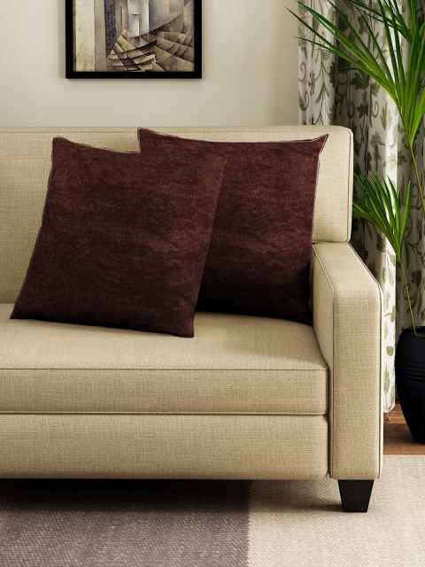 

DREAM WEAVERZ Brown Set of 2 Solid Square Velvet Cushion Covers