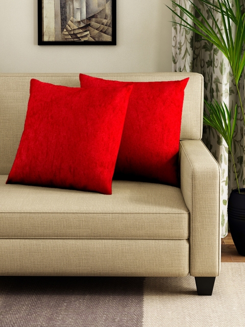 

DREAM WEAVERZ Red Set of 2 Solid Square Cushion Covers