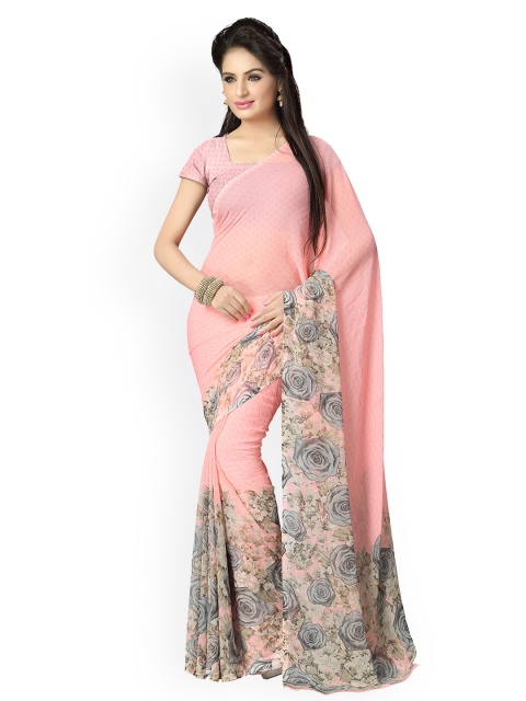

Vaamsi Pink Chiffon Floral Print Saree