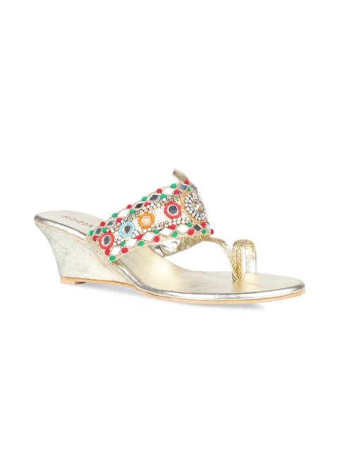 

Rocia Women Gold-Toned & Green Embellished & Mirror Work Wedges