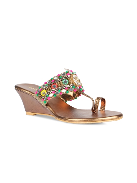 

Rocia Women Copper-Toned Mirror Work Embellished Heels
