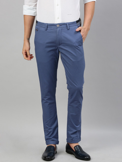 

RARE RABBIT Men Blue Regular Fit Solid Regular Trousers