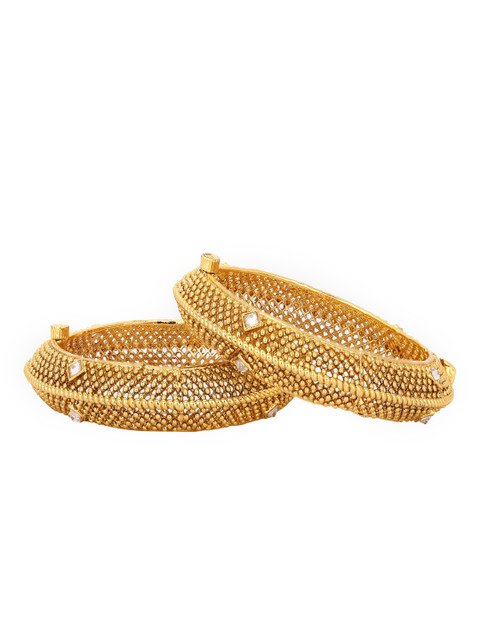 

Adwitiya Collection Set of 2 Gold-Plated & White Stone-Studded Handcrafted Bangles