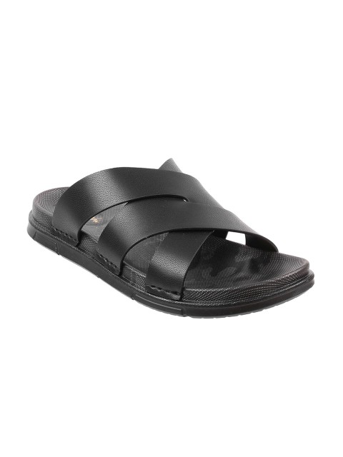 

Metro Men Black Solid Comfort Sandals