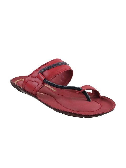 

Metro Men Red & Navy Blue Solid Leather Comfort Sandals