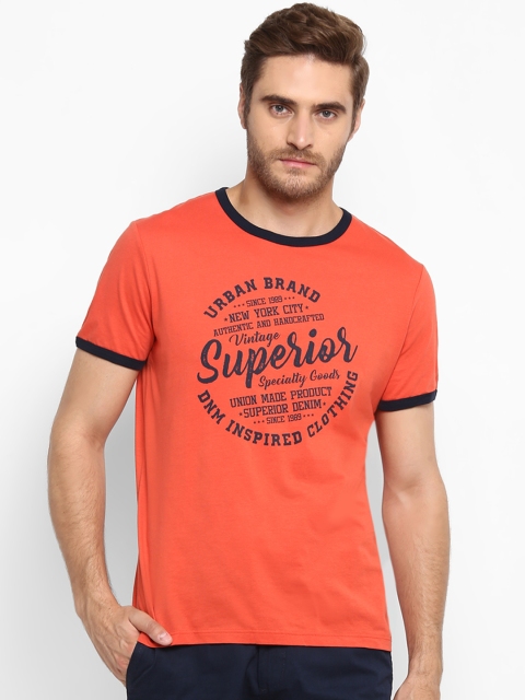 

KVL Men Orange Printed Round Neck T-shirt