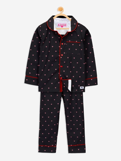 

Cherry Crumble Unisex Kids Black Printed Night suit