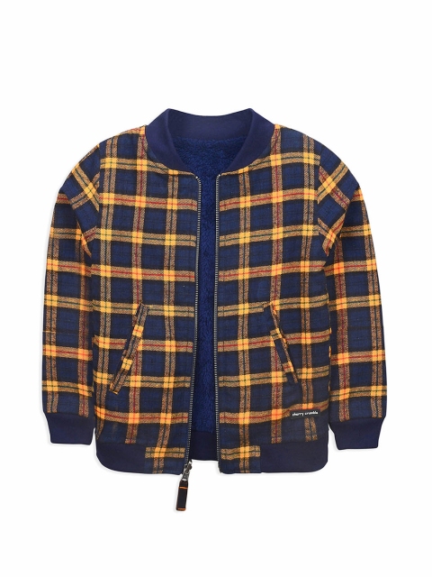 

Cherry Crumble Unisex Kids Navy Blue Checked Reversible Padded Jacket