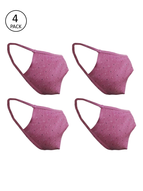 

nestroots Unisex Pink Printed 4 Pcs Reusable 2 Ply Cloth Face Masks