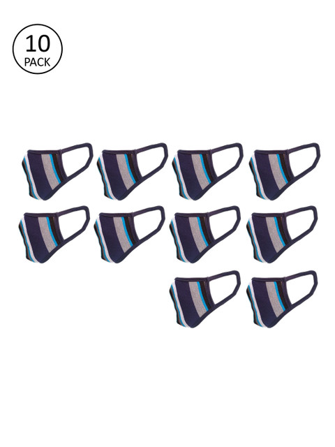 

nestroots Unisex Blue Pack Of 10 2-Ply Reusable Reversible Cloth Masks
