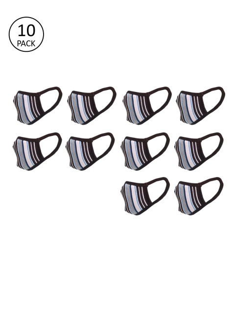 

nestroots Unisex Black & Grey Striped 10 Pcs Reusable 2 Ply Cloth Face Masks